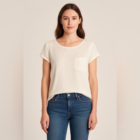 Joie White Silk Short Sleeve Blouse with Pocket - Size Small - Picture 1 of 8